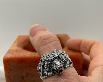 Sterling silver Celtic knot work wolf ring