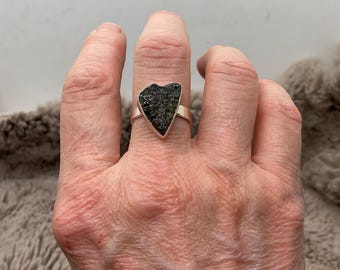 Raw Moldavite Heart ring