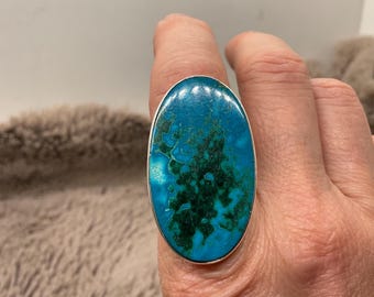 Large Chrysocolla & Malachite ring,adjustable