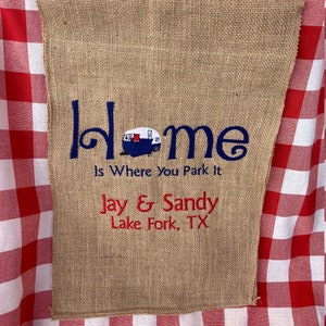 Home is Where You Park It Embroidered Burlap Garden Flag - Camper RV