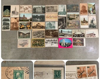 LOT x33 Antique BUILDINGS POSTCARD Church Monument Bridge Masonic Gold Rush Wild West Mining Town Western Americana Road Trip Twin Towers