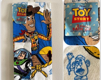 Vintage 1995 Toy Story Washcloth Bath Towel Set: Woody & Buzz, New with Tags