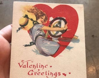 Antique Novelty Postcard Valentine Valentines Day Card Sweetheart Hot Rod Automobile Card Vintage Post Card Retro Car Divided Back Heart