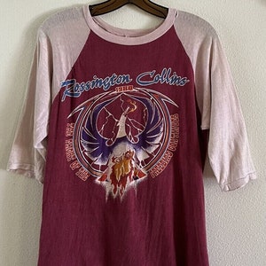 80s ROSSINGTON COLLINS &quot;Live 1980&quot; Concert Tour Promo T Shirt Southern Rock Concert Souvenir RCB Freebird Continues Raglan Baseball 70s