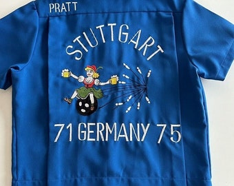 1970s Embroidered Bowling Shirt: USAF Germany Military Souvenir Blouse Vietnam War Stuttgart Heidi Beer