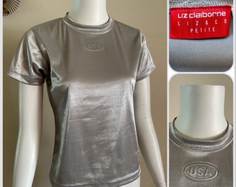 うのにもお得な Shirt Silver Metallic Y2K 1990s Embossed Tee Babydoll USA アクセサリー