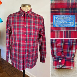 70s Vtg Pendleton sz XL Red Hunting Tartan Plaid Shirt Surf Workwear Chore Holiday Surf Workwear Chore Utility image 1