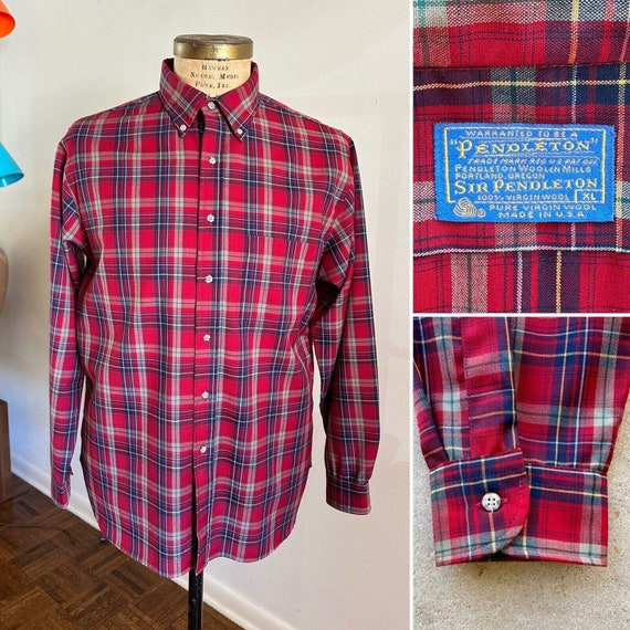 70s Vtg Pendleton sz XL Red Hunting Tartan Plaid … - image 1