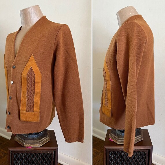 60s Puritan Suede Cardigan Sweater Medium Knit Gr… - image 3
