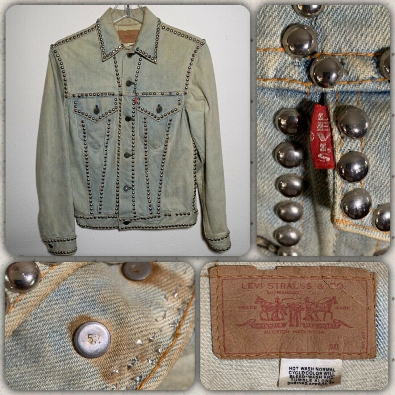 60s LEVIS Big E Studded Bleach Wash Denim TYPE 3 Trucker Jean 超特価購入 3rd LEVI’S 70505 E BIG Gジャン/デニムジャケット
