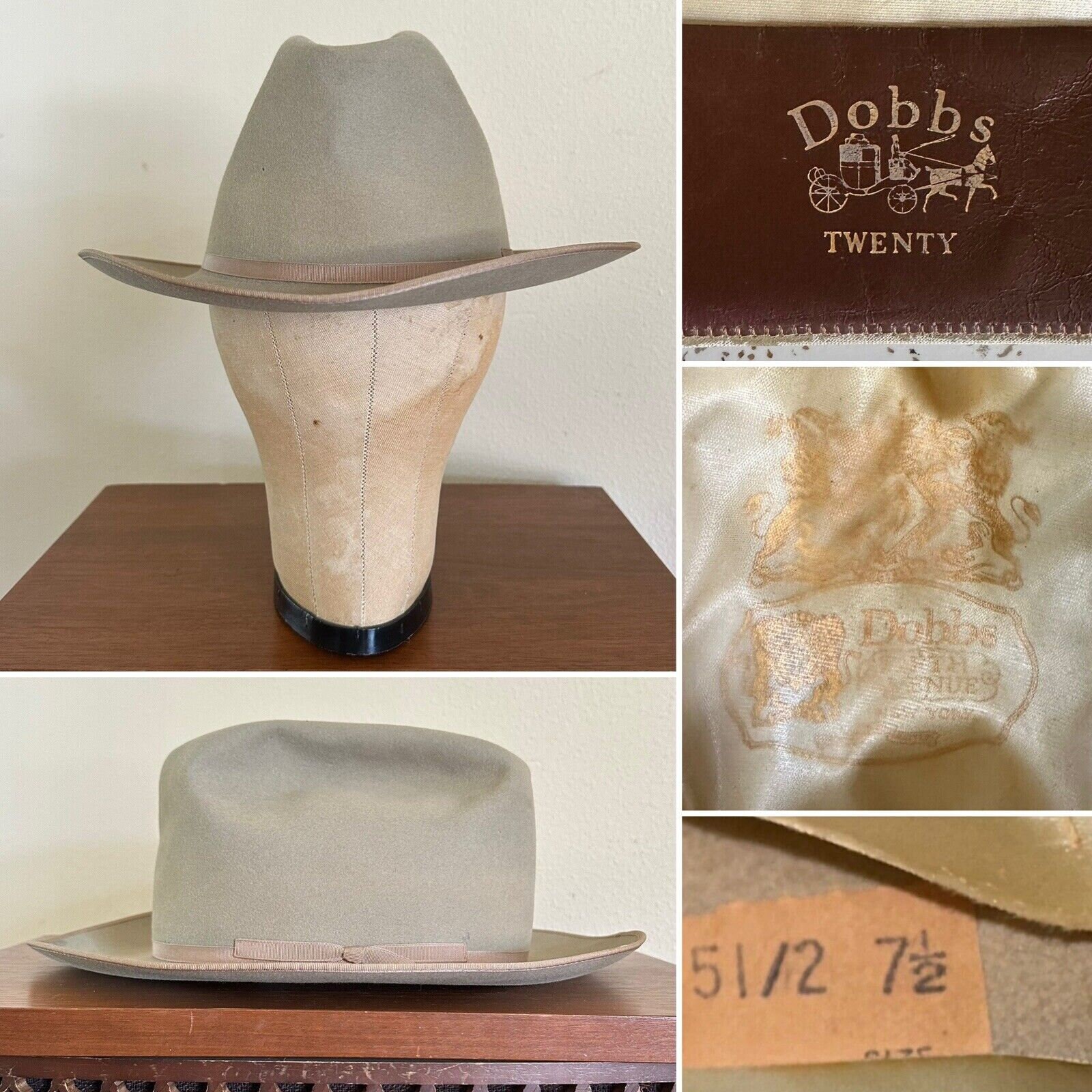 1940s DOBBS TWENTY Fedora 7 1/2 Hat Thin Ribbon Cowboy Open Road