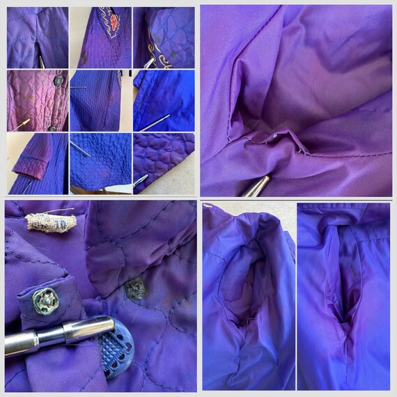 1940s 50s Purple Satin Quilted Robe, Ornate Dress… - image 10