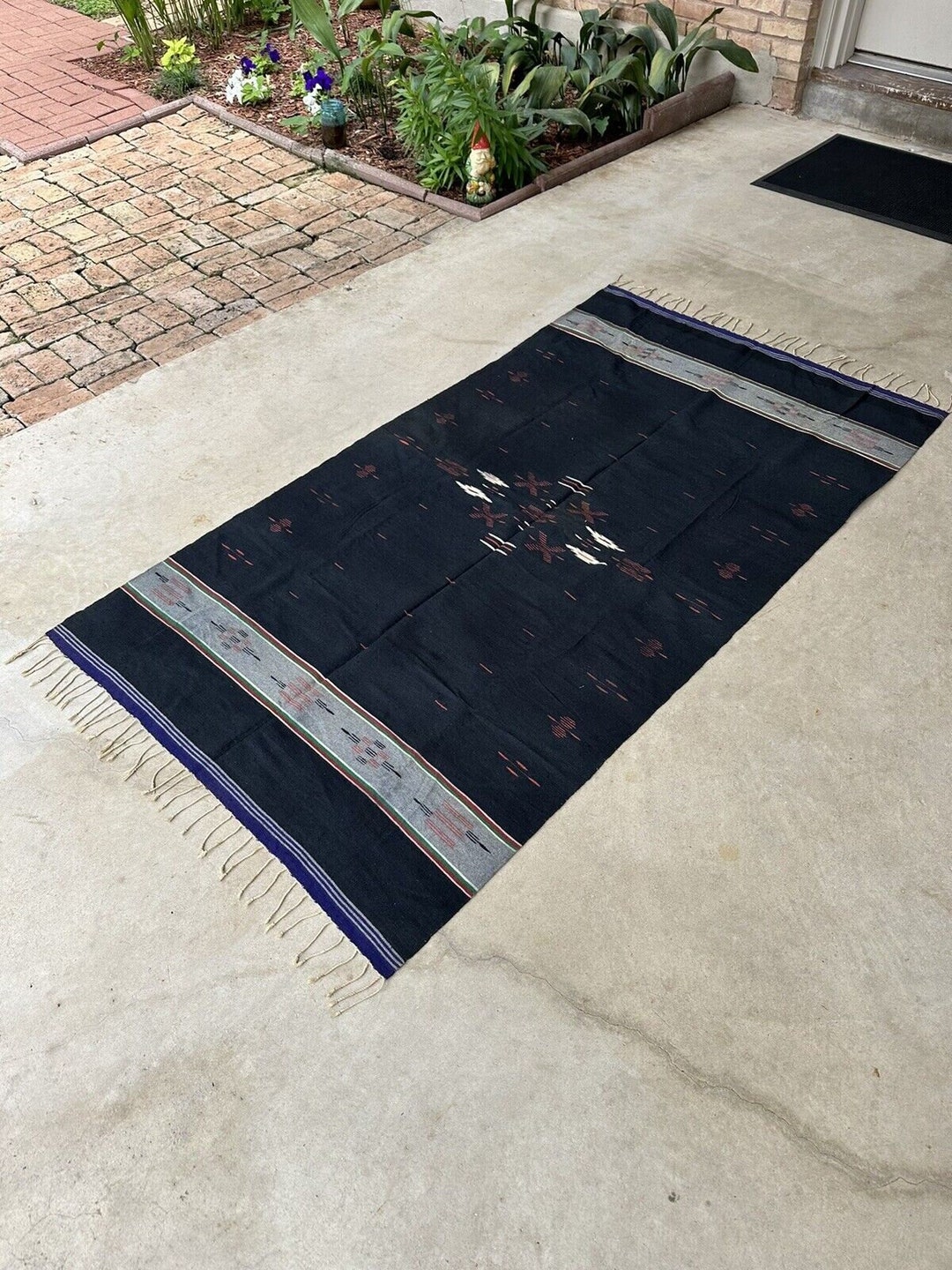 60s 70s Vintage Chimayo 76 X 43 Black Wool Blanket Rug New