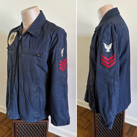 1974 Vtg US Navy Sz 42 Utility Dark Blue Poplin Jacket 70s E-6 DD