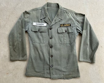 1950s Vtg US Army HBT Shirt Sz SMALL Herringbone Twill 1950s Vtg US Army HBT Shirt Sz SMALL Herringbone Twill