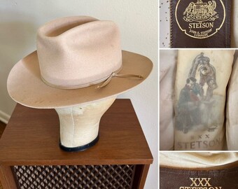 帽子 40s Vintage STETSON 3X Beaver 7 5/8 60cm Vintage Stetson 3X Beaver Cowboy Hat Brown Long Oval 7 1/4