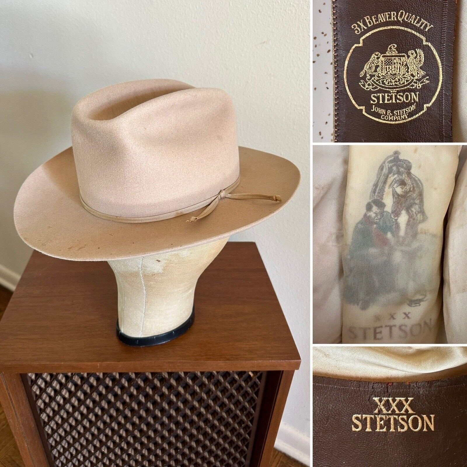 帽子 50s Vintage Stetson 3X BEAVER 7 1/2 60cm Vintage Stetson 3X Beaver Limited Edition Winchester Cowboy