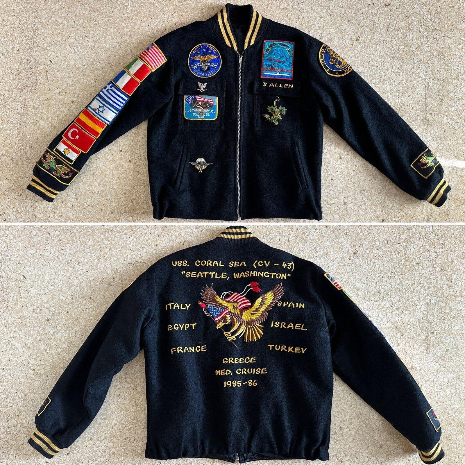 1985 US Navy Med Cruise Jacket USS Corral Sea CV 43 Wool Combat Patch 80s Embroidered Winter Coat Tour Jacket Military Display Etsy
