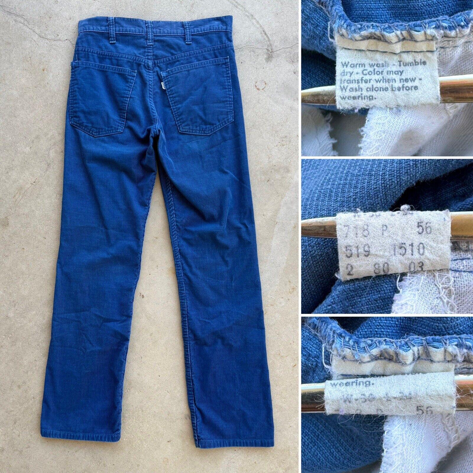1970s Levis 519 Blue Corduroy Pants: Straight Tapered, Talon Zip 