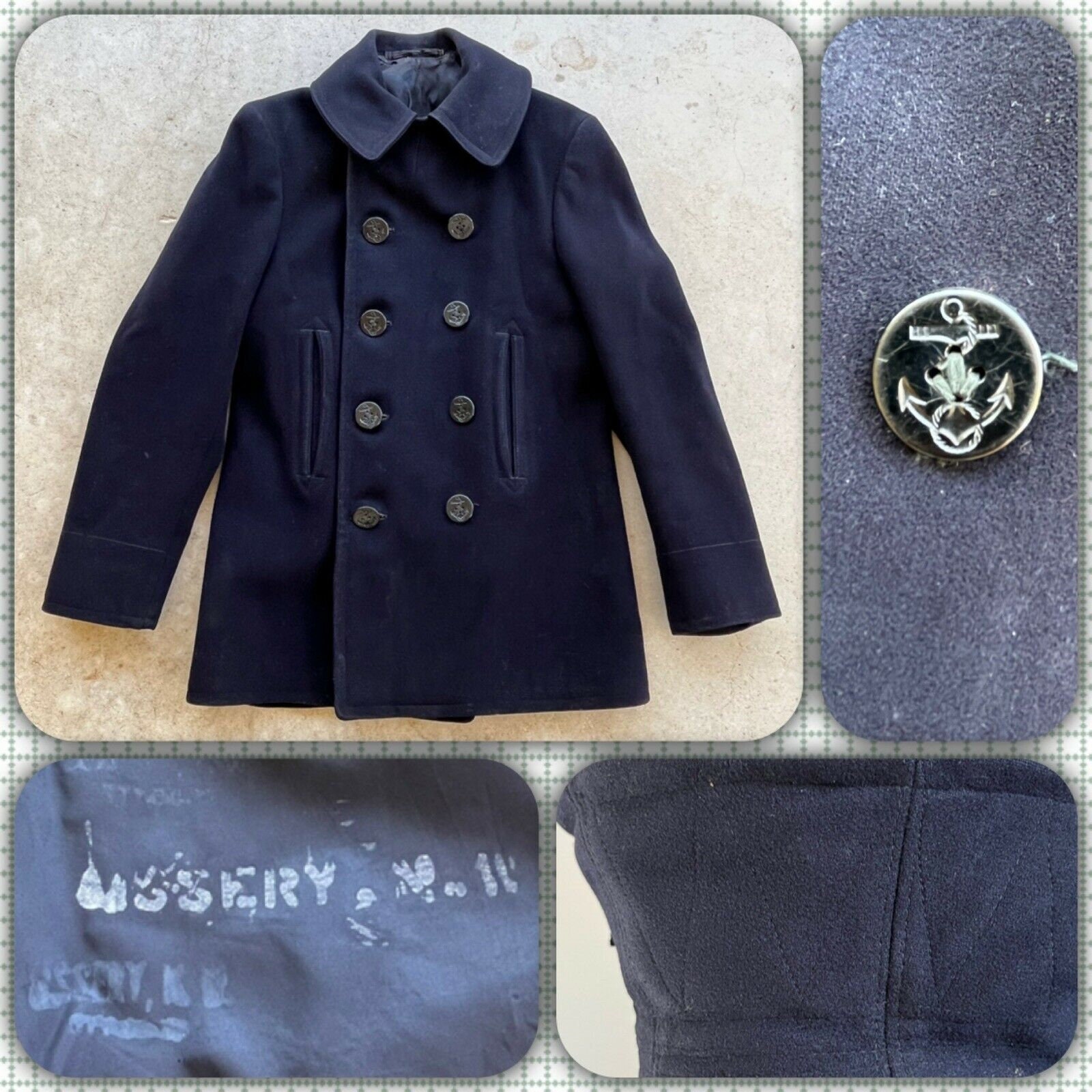 40s WWII US Navy Wool Peacoat 10 Button USN Military Side Medium Stenciled  WW2 Naval Melton Wool Peacoat Military Uniform Jacket Navy Blue
