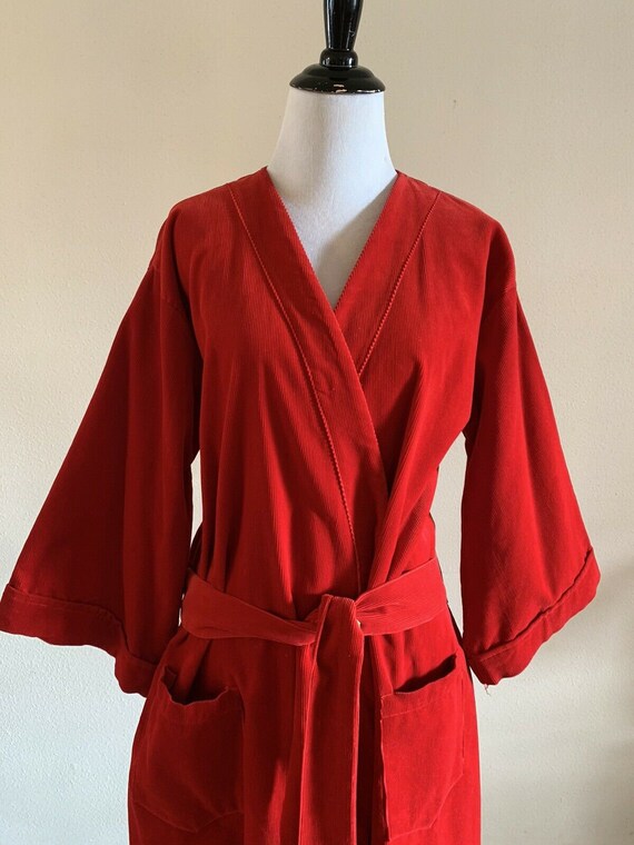 50s Red Corduroy PLEETWAY Loungewear Robe Holiday… - image 2