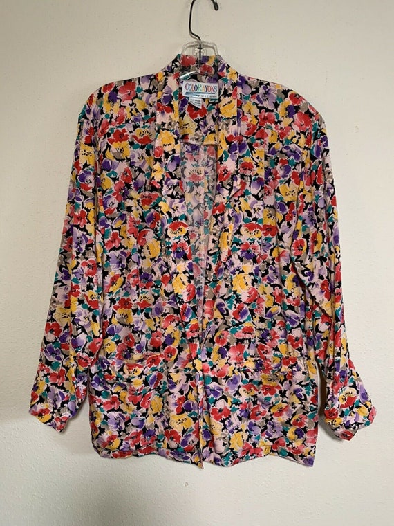 90s COLORAYONS Women’s Floral Oversized Blazer Ja… - image 8