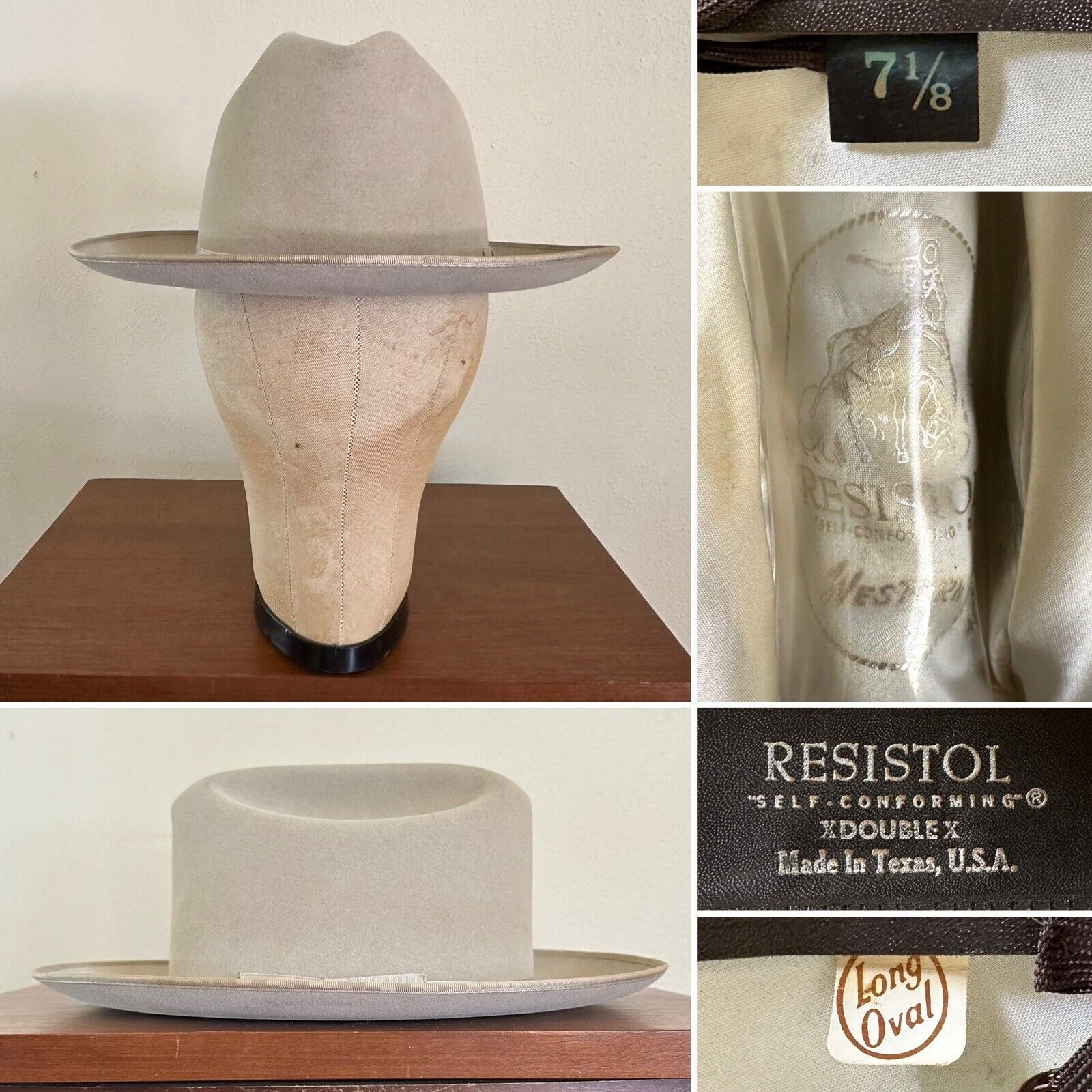 ミント！40s VINTAGE RESISTOL OPEN ROAD 7 1/8 1970s RESISTOL San Antonio OR 7 1/8 Long OVAL Hat Fedora