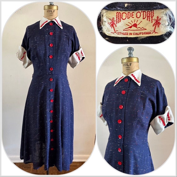 1950s Mode O'Day Styled in California Button Dres… - image 1