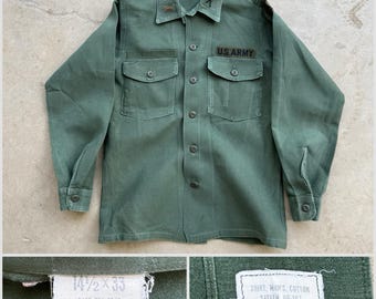 Vintage 1961 US Army OG-107 Cotton Sateen Utility Shirt - Size Small, Vietnam Military