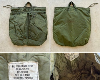 1970 USAF Pilot Nylon Helmet Flying Bag w/ Poncho Liner 70s Military Air Force Scovill Zipper Pilot Tote DSA100-70-C-1915 8415-782-2989