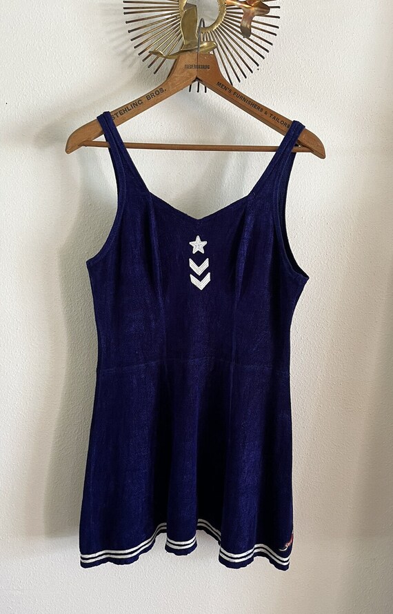 1940s Jantzen Nautical Swimsuit Dress Playsuit Sw… - image 1