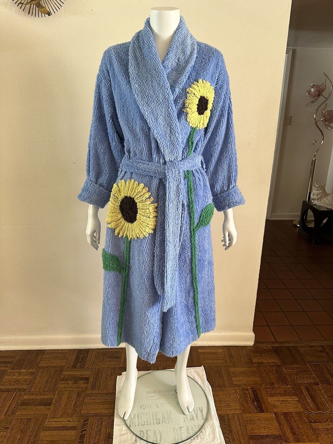 1990s Canyon Group by Damze Co Chenille Bathrobe Sunflower Pop Art Robe ...