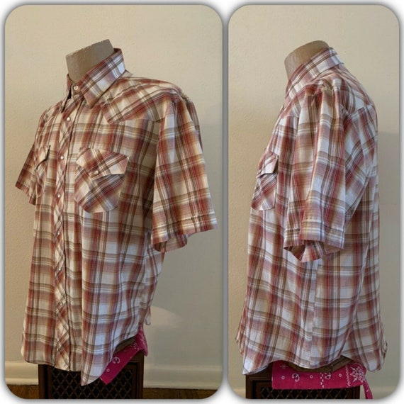 80s ENVOY Metallic Pearl Snap Western Plaid Butto… - image 7