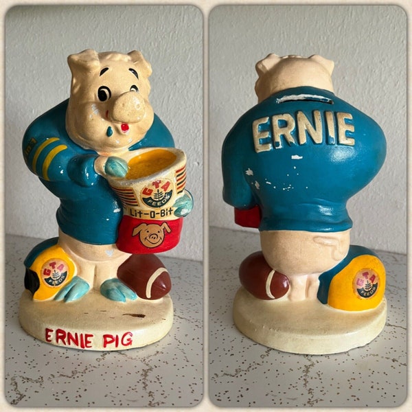 ERNIE PIG Piggy Coin Bank GTA Animal Farm Feeds Advertising Composite Man Cave Bar Bookshelf Decor Agriculture Football Promotional Ceramic