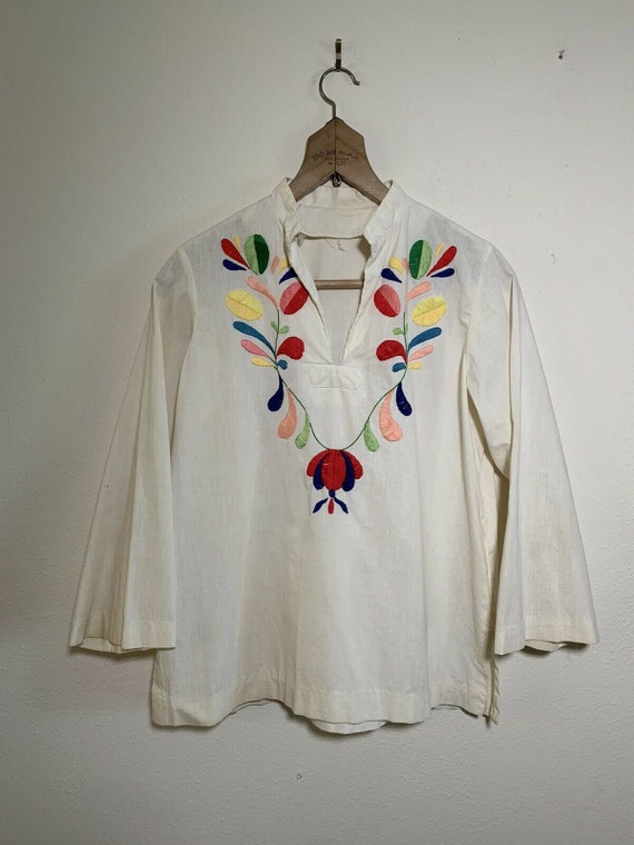 1960s Embroidered Floral Mexican Tunic Pullover T… - image 6