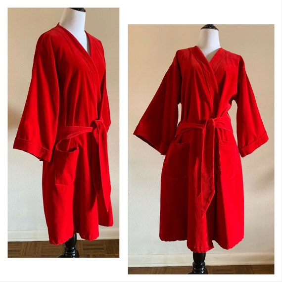 50s Red Corduroy PLEETWAY Loungewear Robe Holiday… - image 7