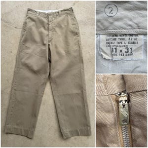 60s Vintage Vietnam Era Cotton Khaki Army Chino Pants 33