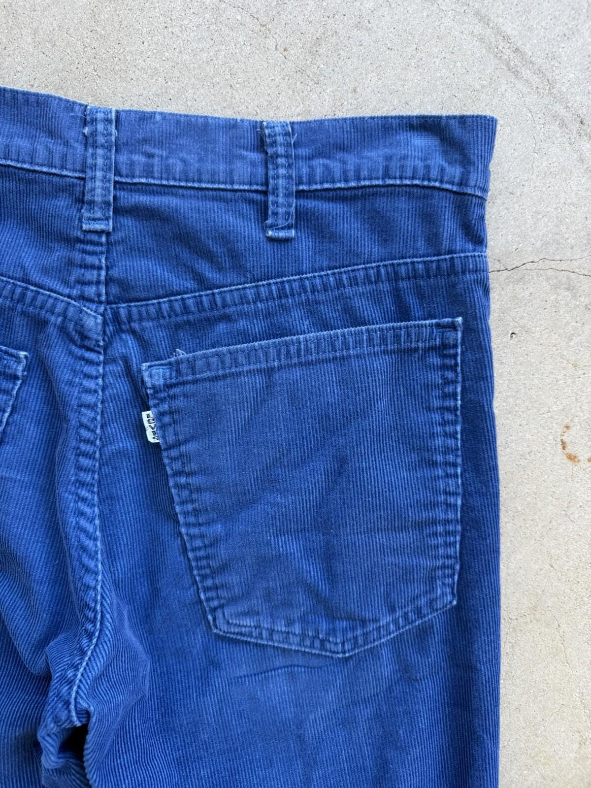 1970s Levis 519 Blue Corduroy Pants: Straight Tapered, Talon Zip 
