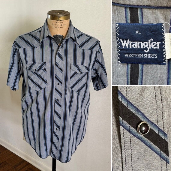 1980s Wrangler Pearl Snap Western Cowboy S/S Shirt sz… - Gem