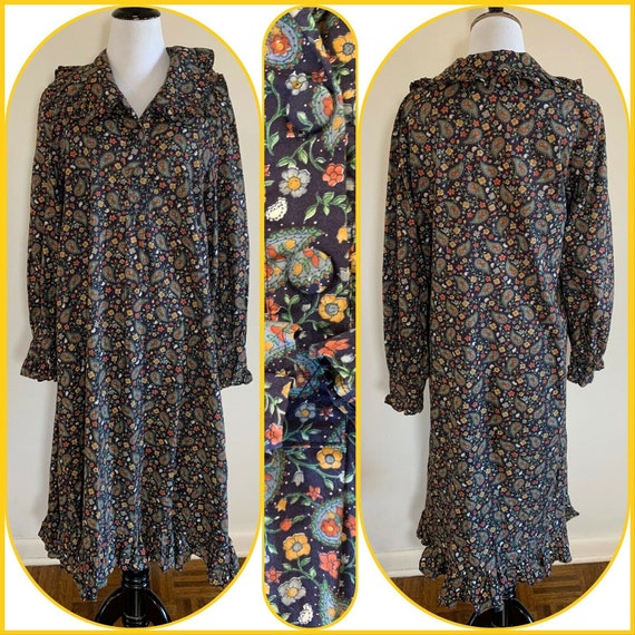 70s French Country Folk Chore DRESS Daisy Paisley