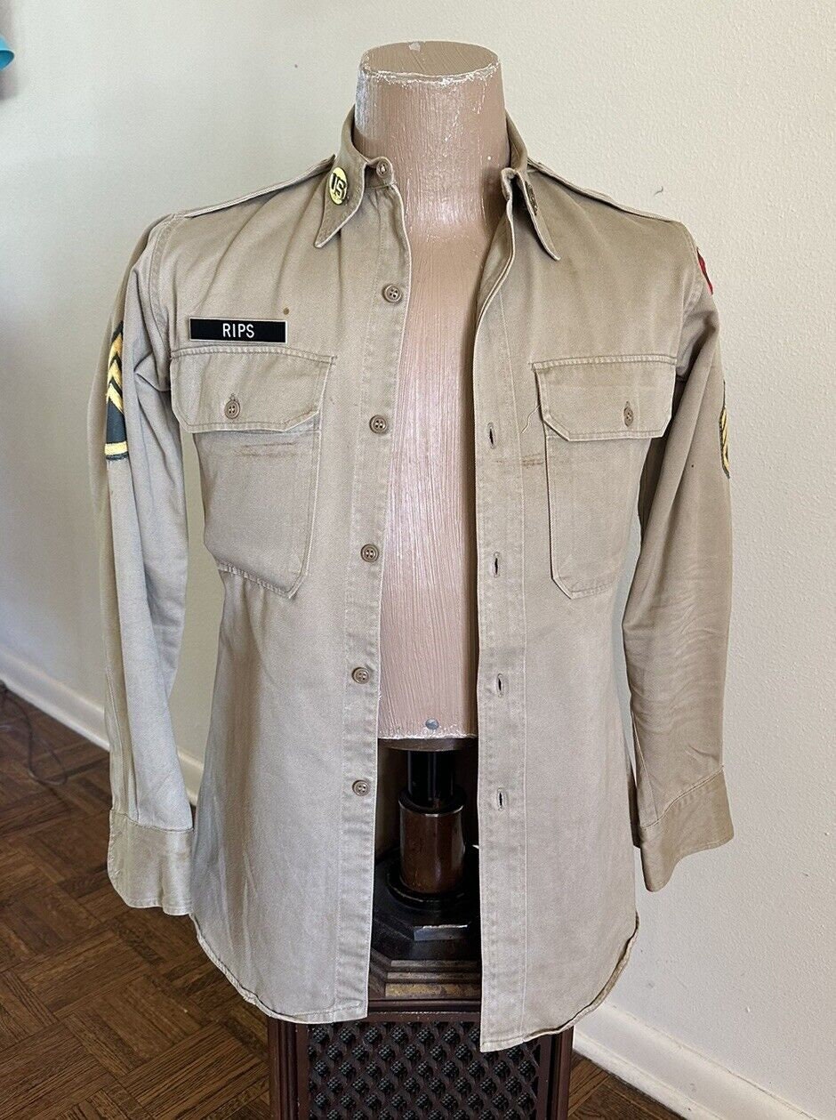60s 70s Vtg US Army Cotton Khaki Shirt Sz Xs/small Long 60s 70s Vtg US Army Cotton Khaki Shirt Sz Xs/small Long
