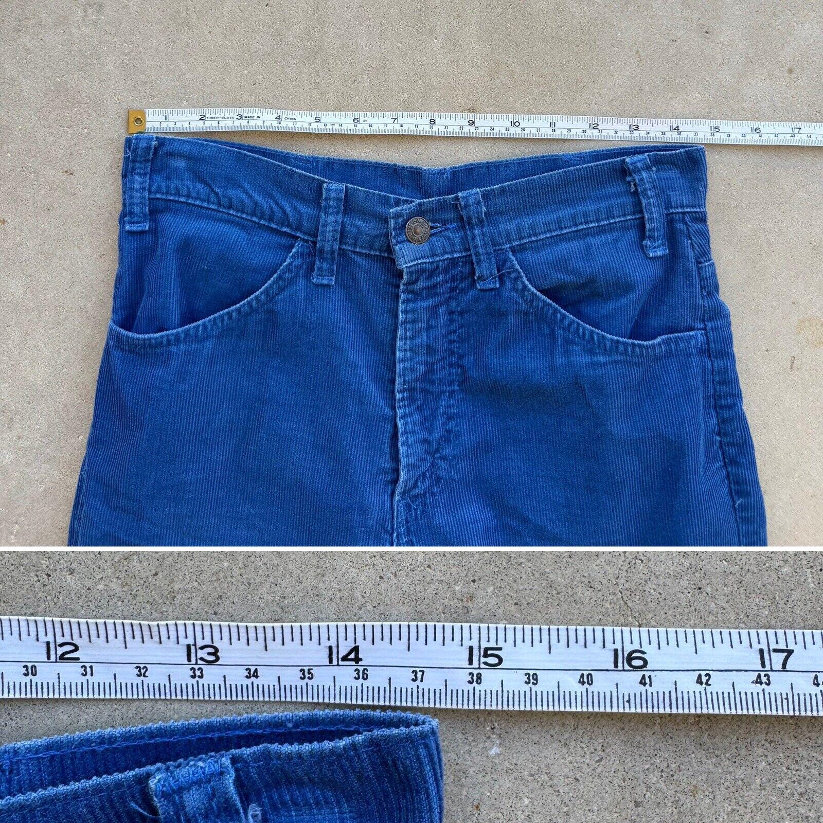 1970s Levis 519 Blue Corduroy Pants: Straight Tapered, Talon Zip 