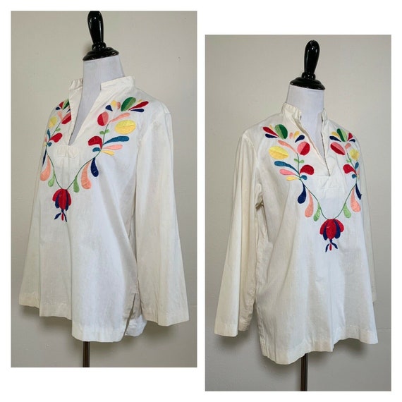 1960s Embroidered Floral Mexican Tunic Pullover T… - image 5