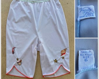 1950s Vanity Fair Pettipants: Sea Life Applique Tricot Nylon Novelty Tap Pant VTG