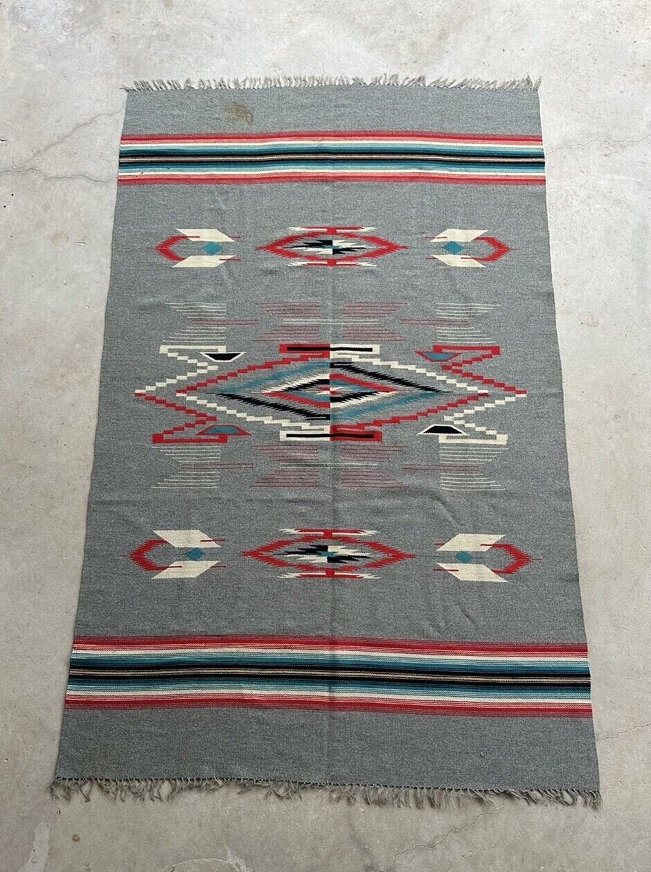 1940s Era Chimayo Weaving 80 X 51 Blanket Rug Vintage
