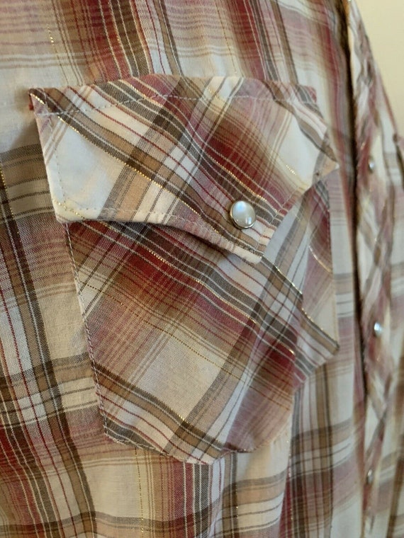 80s ENVOY Metallic Pearl Snap Western Plaid Butto… - image 3