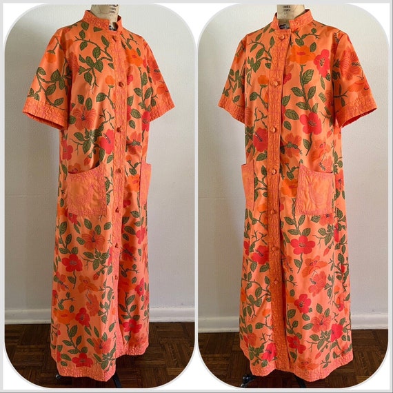 1960s Charles & Co Quilted Hostess House Dress Caftan… - Gem