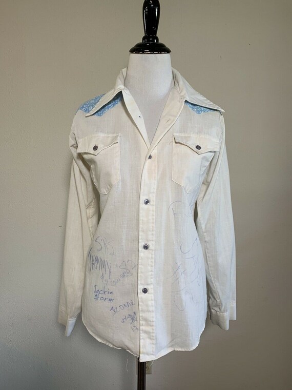 70s SEARS Put-on Shop AUTOGRAPH SHIRT Western Novelty Distressed 