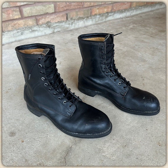 1975 US Army 10 R Black Leather STEEL TOE Combat Boot… Gem