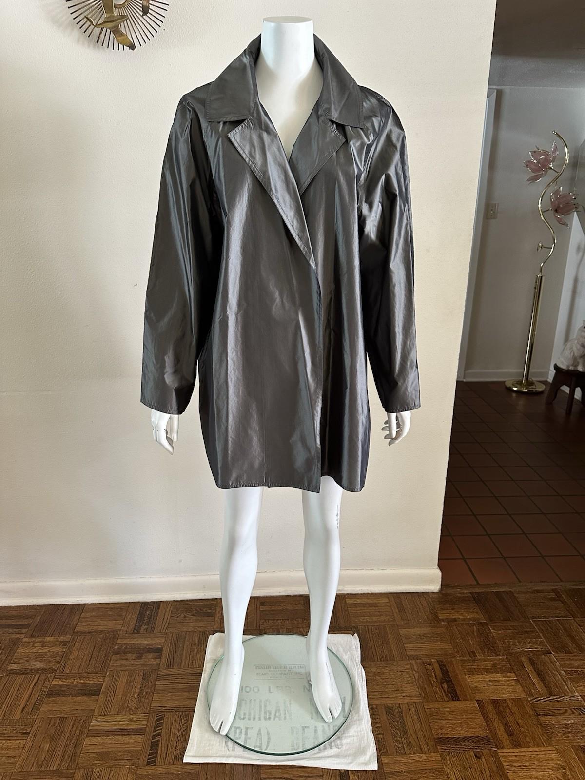 1990s Zoran Silk Open Jacket, Y2K Metallic Silver: Overlay Duster